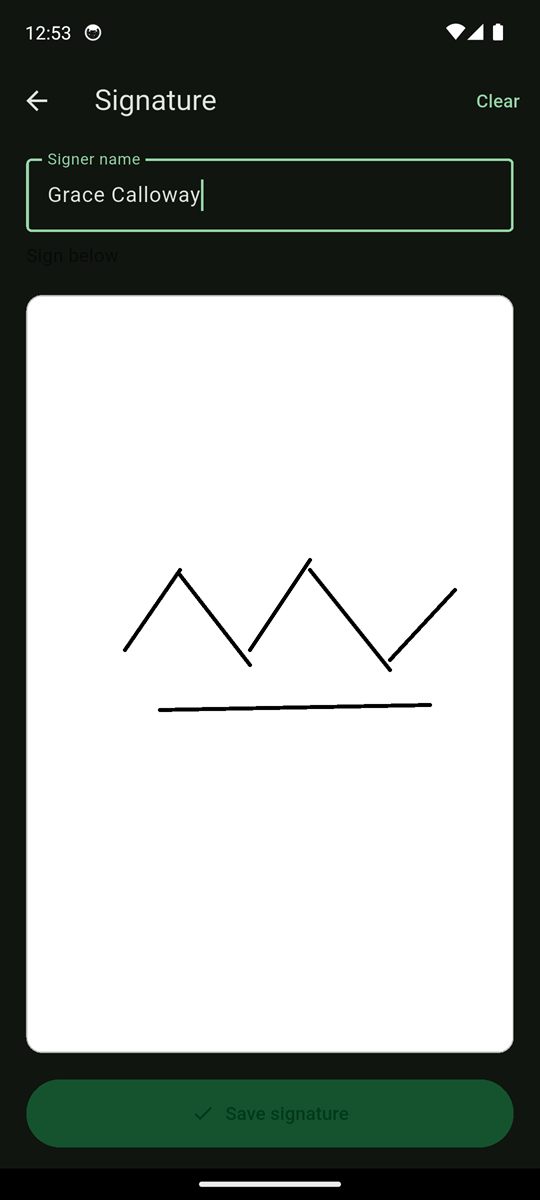 Helix Field mobile — sign-off signature